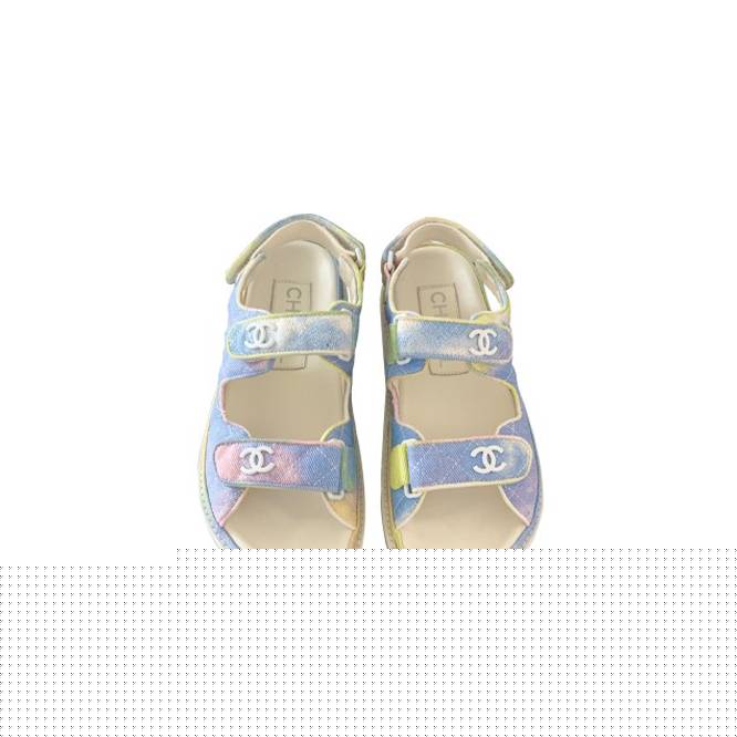 Ch*el printed fabric sandals women‘s pink & blue